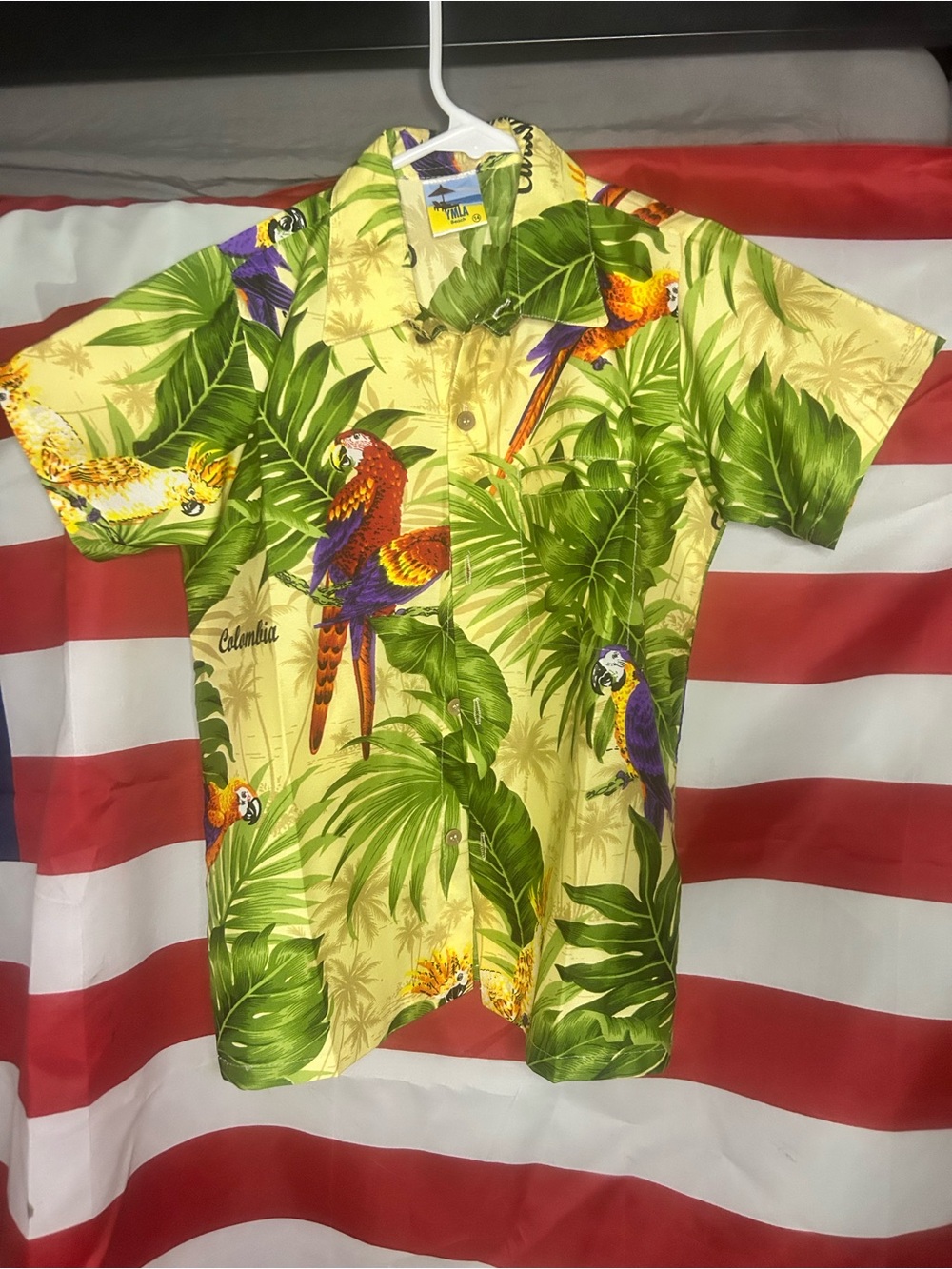 Columbia Men’s Yellow Tropical Parrot Button-Down Shirt